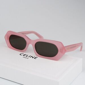NEW Celine CL40243I 72J Shiny Opal Pink Brown  Rectangle Women Sunglasses
